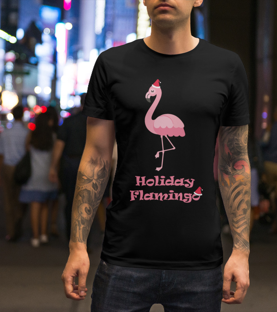 Holiday Flamingo Christmas Santa Claus T-Shirt