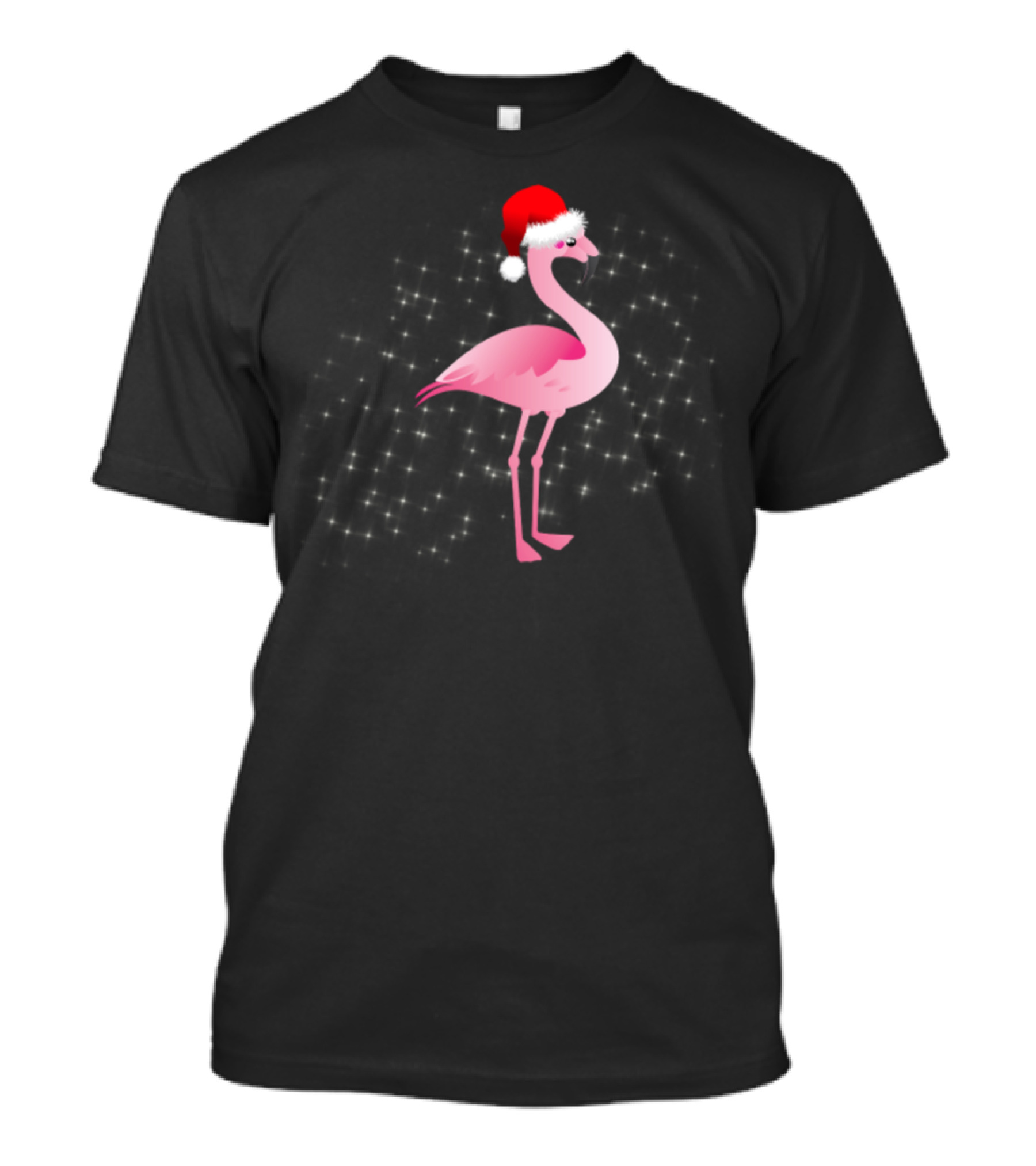 Flamingo With Santa Hat And Sparkling Stars T-Shirt