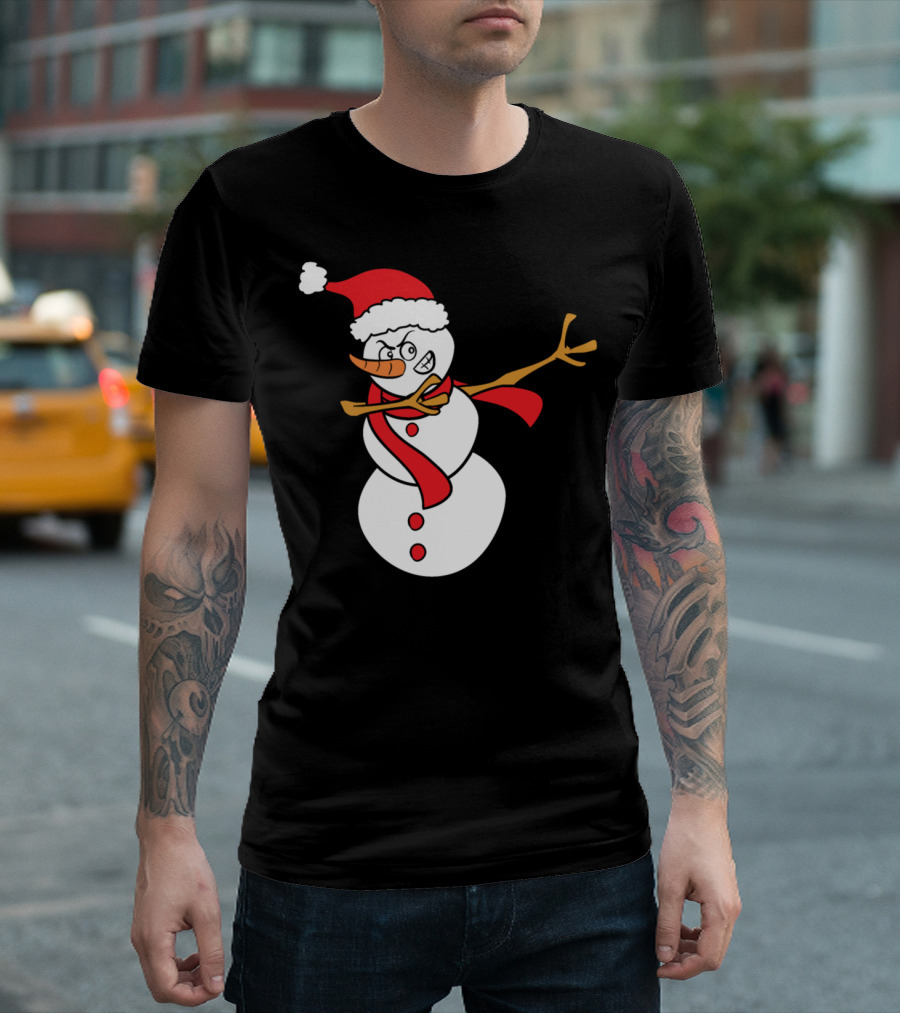 Funny Cute Snowman Dab Santa Hat Winter Snow T-Shirt