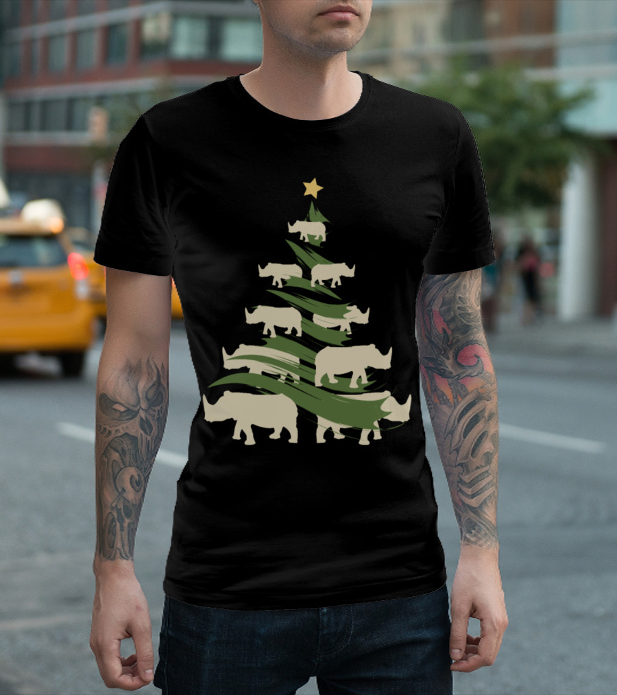 Christmas Tree Rhino Lover Gift Present T-Shirt