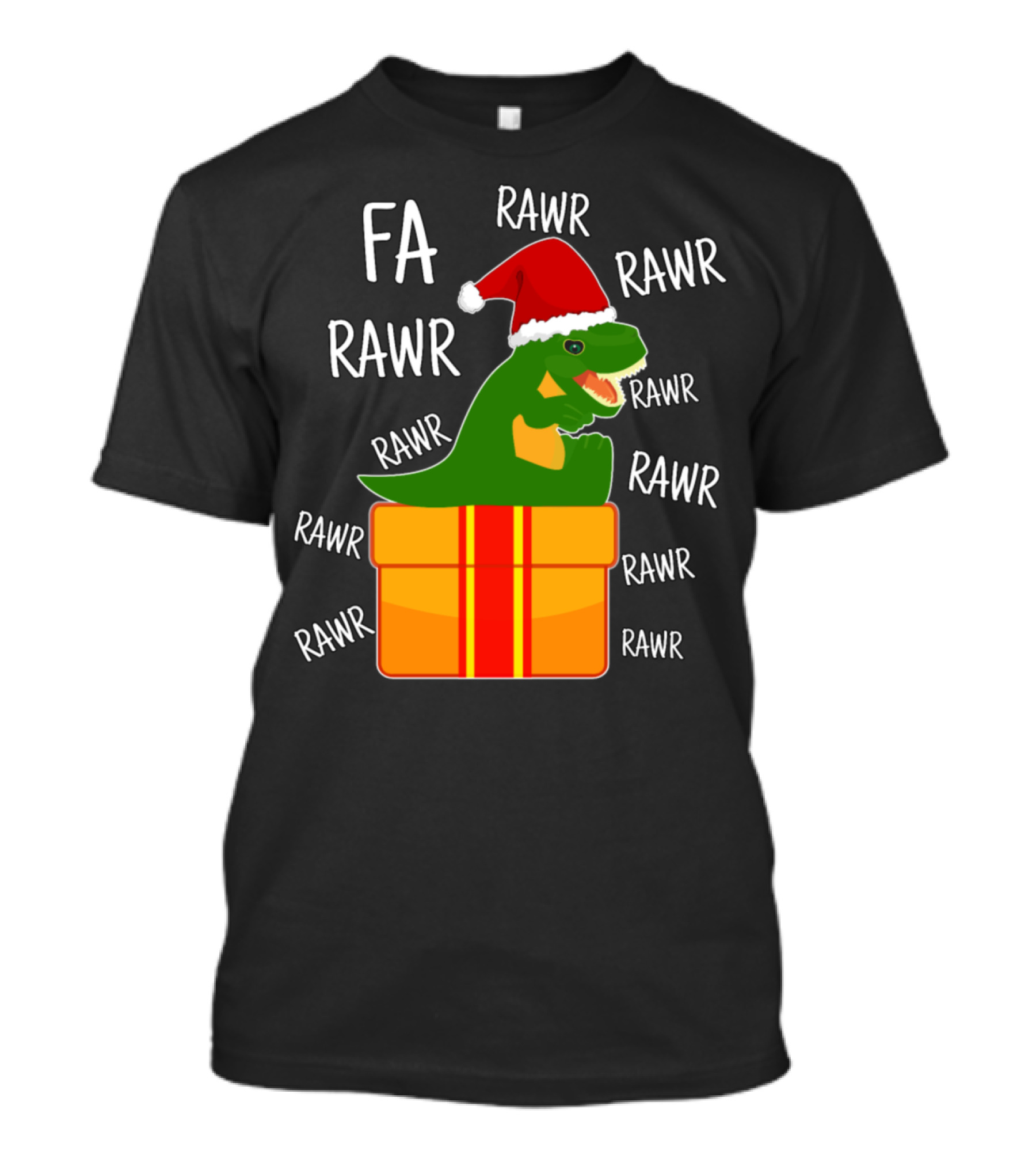 FA RAWR Christmas T-Rex In Santa Hat Inside Present T-Shirt