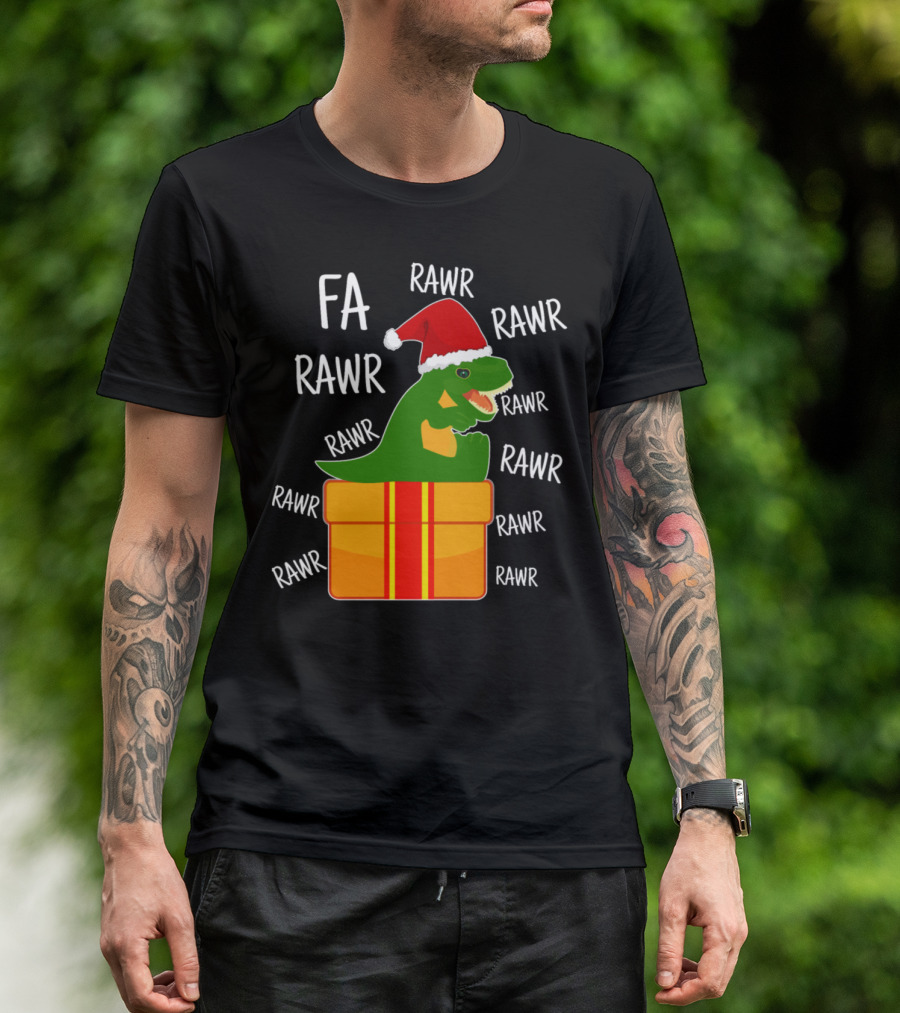 FA RAWR Christmas T-Rex In Santa Hat Inside Present T-Shirt