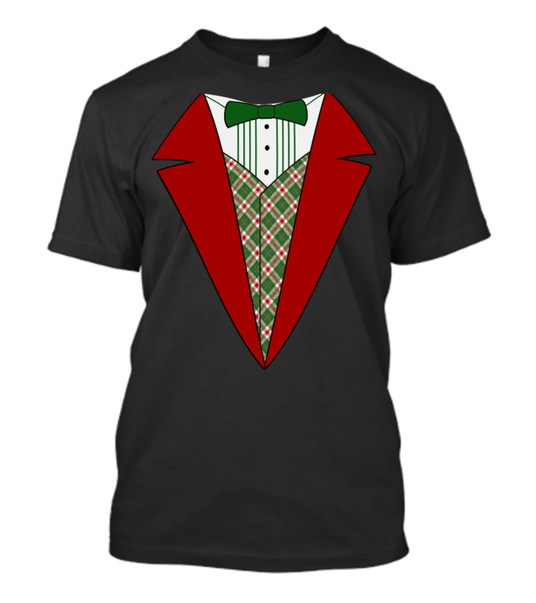 Funny Red And Green Tuxedo Christmas Shirt Plaid Bow Tie T-Shirt