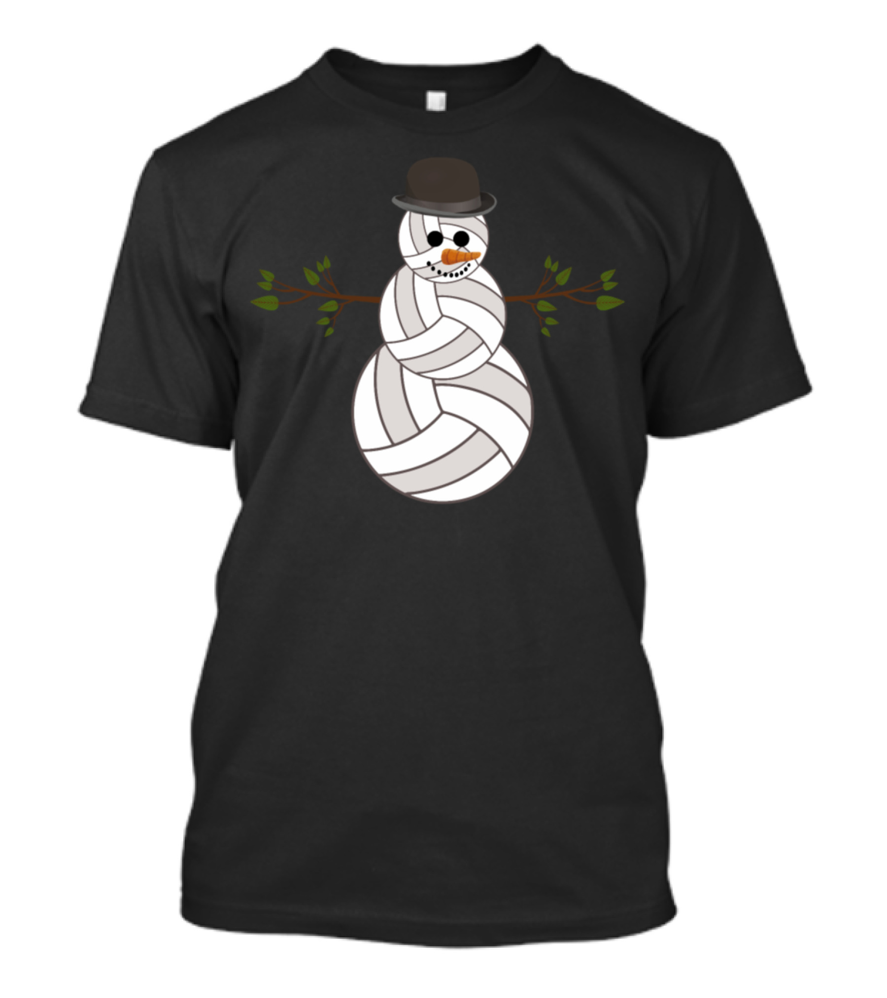 Funny Christmas Volleyball Snowman With Hat And Branch Arms T-Shirt