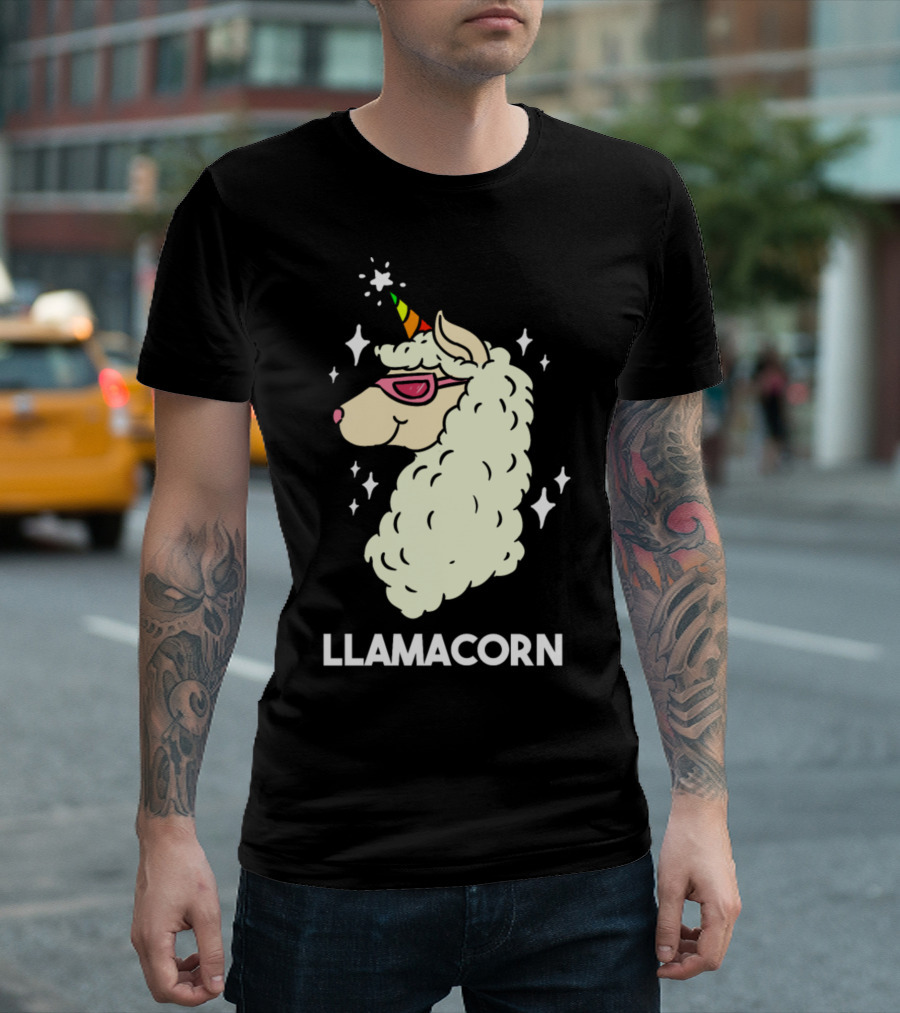 Funny Llamacorn Unicorn Alpaca Lama With Rainbow Horn And Sunglasses T-Shirt