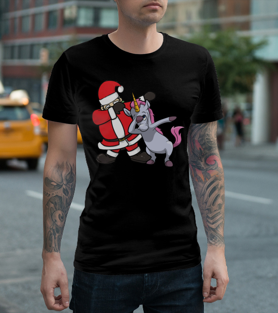 Funny Santa Claus Unicorn Dabbing Christmas Humor T-Shirt