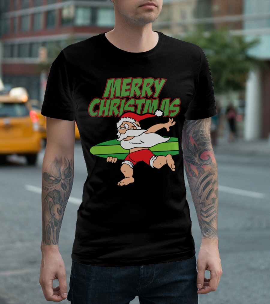 Merry Christmas Funny Santa Claus Surfing Xmas T-Shirt