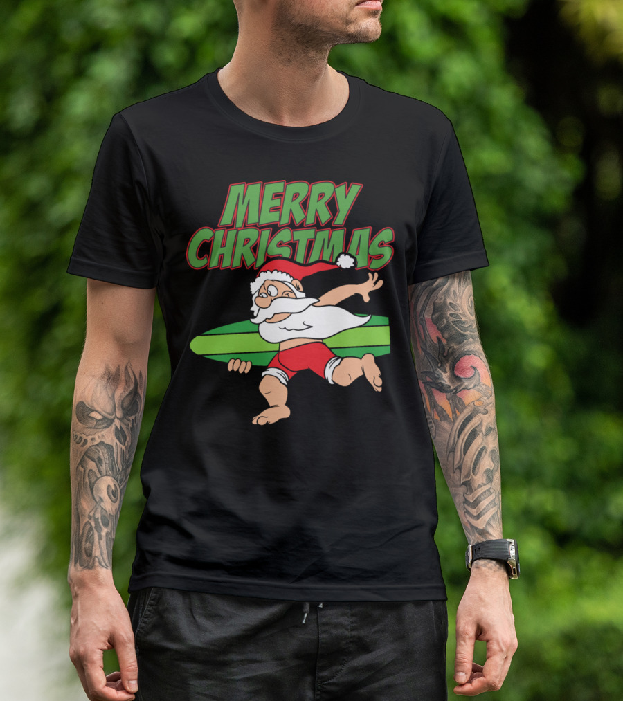 Merry Christmas Funny Santa Claus Surfing Xmas T-Shirt