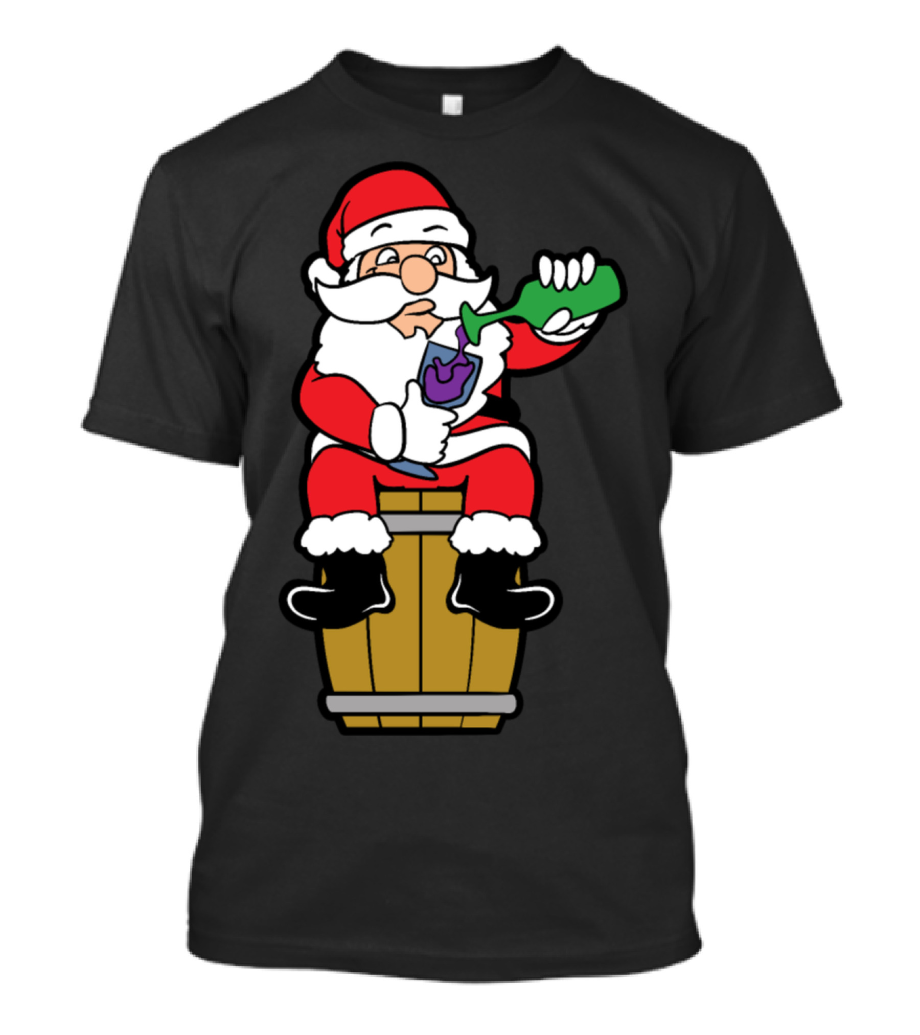 Funny Santa Claus Drinking Wine Merry Christmas Winter Holiday T-Shirt