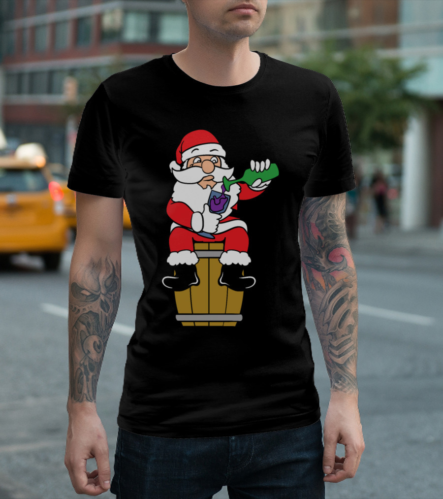Funny Santa Claus Drinking Wine Merry Christmas Winter Holiday T-Shirt