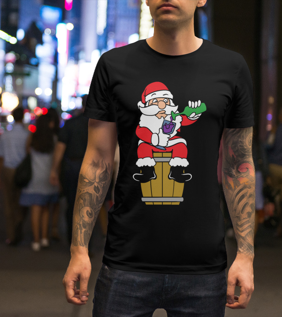Funny Santa Claus Drinking Wine Merry Christmas Winter Holiday T-Shirt