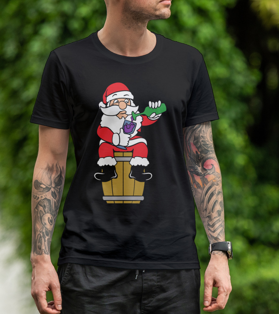 Funny Santa Claus Drinking Wine Merry Christmas Winter Holiday T-Shirt