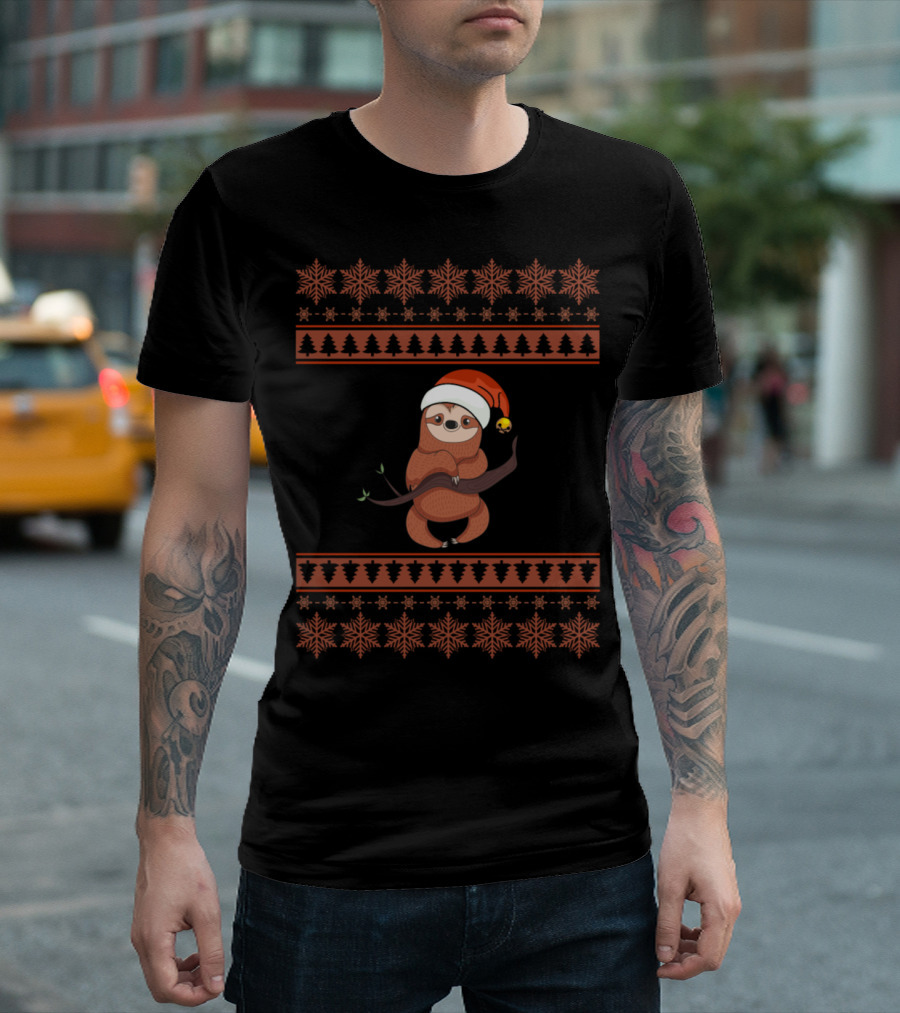 Funny Sloth Santa Christmas T-Shirt