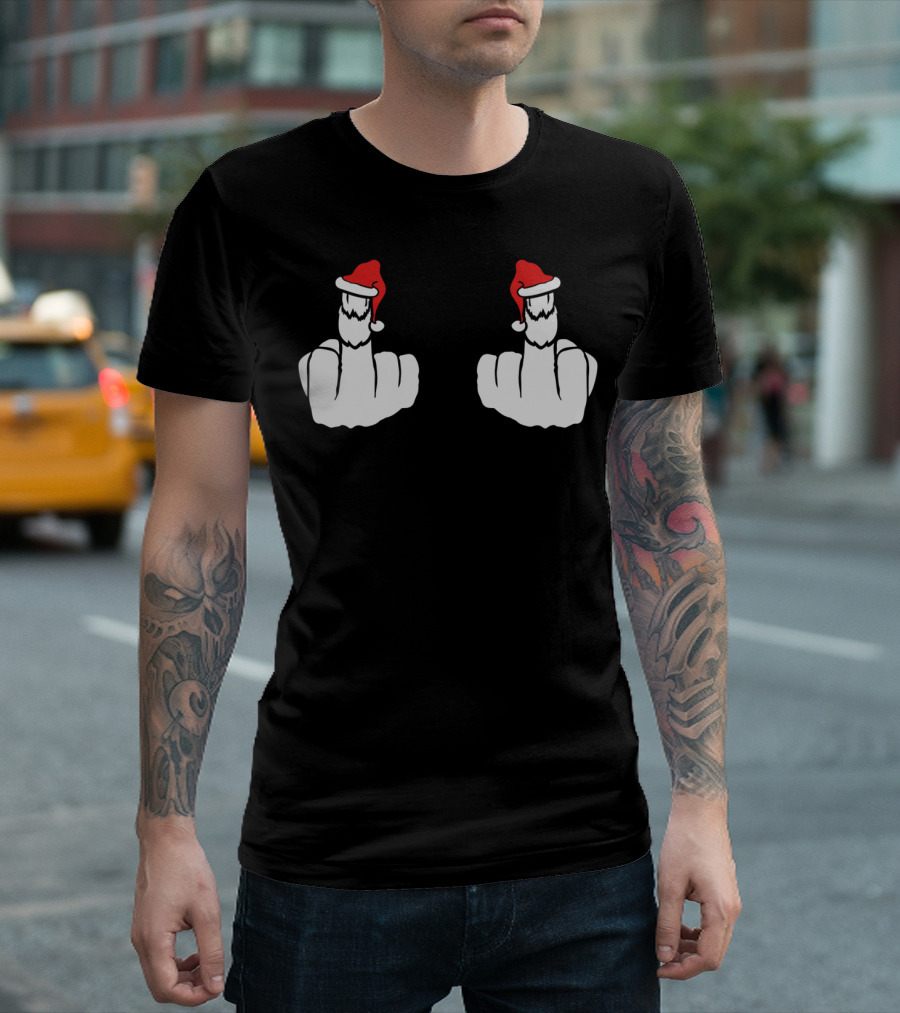 2 Hands Christmas Santa Claus Middle Finger Gesture T-Shirt