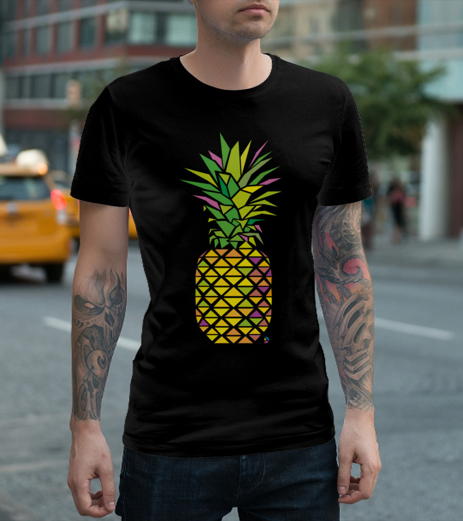 Ad Pineapple Geometric Tropical Multicolor T-Shirt