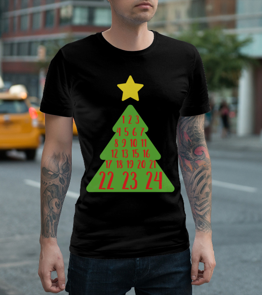 Advent Christmas Tree Star Numbers Christian Holiday Countdown T-Shirt