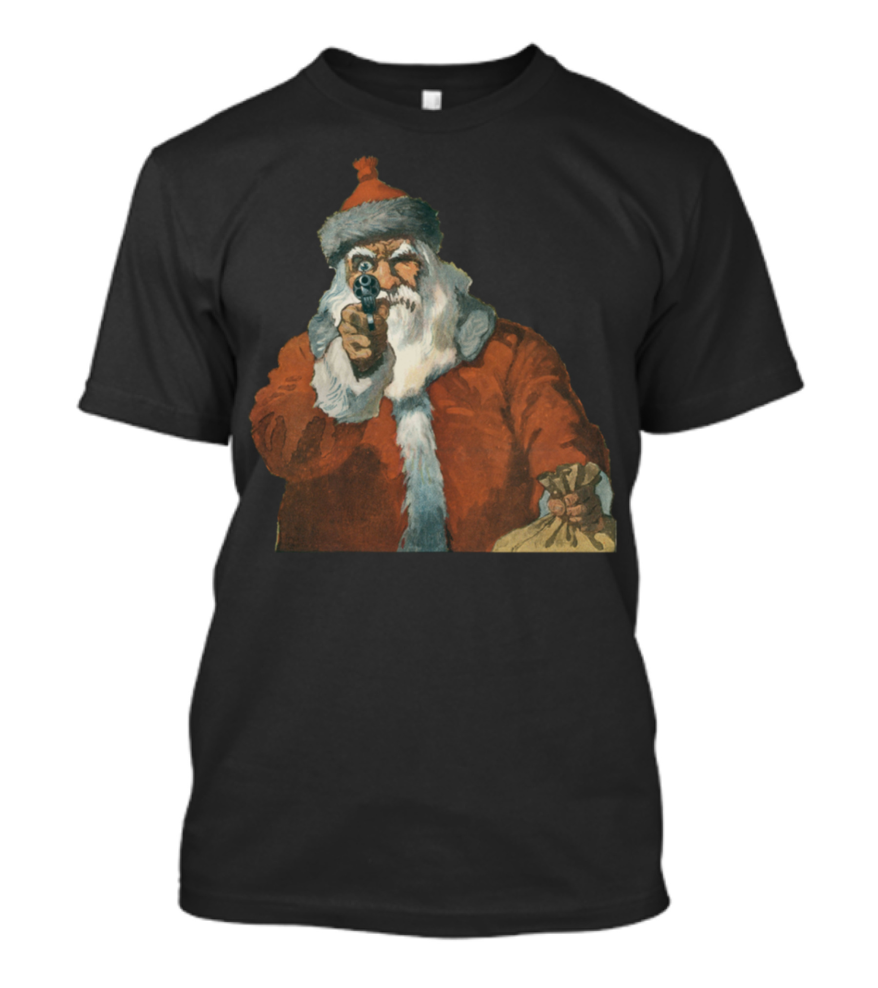 Scary Santa Gun Aiming With Bag T-Shirt