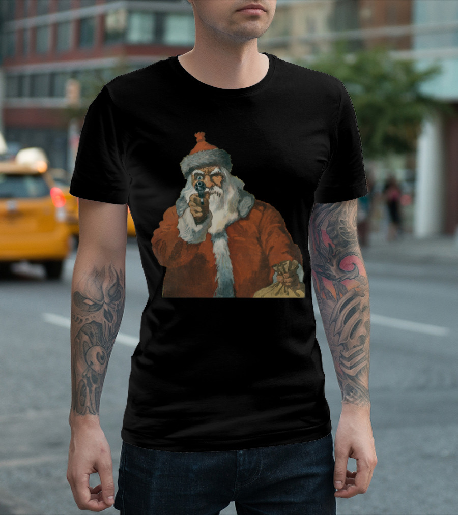 Scary Santa Gun Aiming With Bag T-Shirt