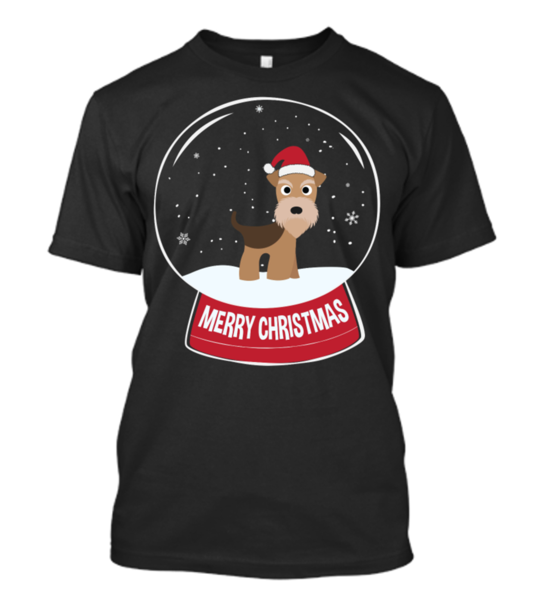 Airedale Merry Christmas Snow Globe Santa Hat T-Shirt