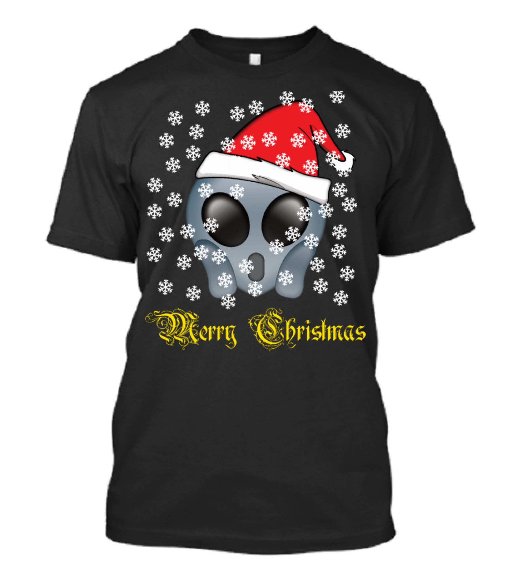 Merry Christmas Alien Santa Hat Snow Background T-Shirt