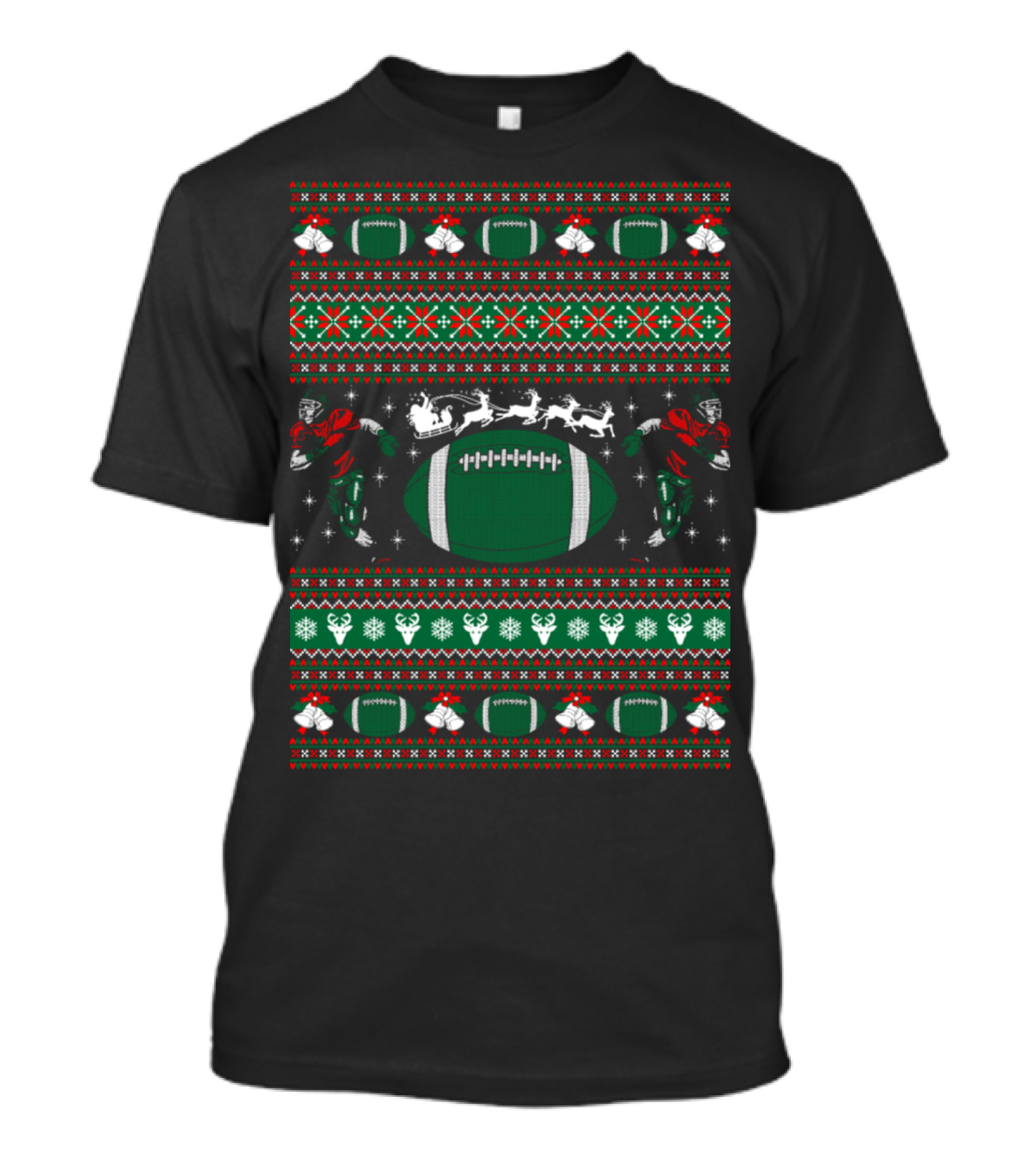 American Football Christmas Sweater Style Holiday Theme With Players And Reindeer T-Shirt