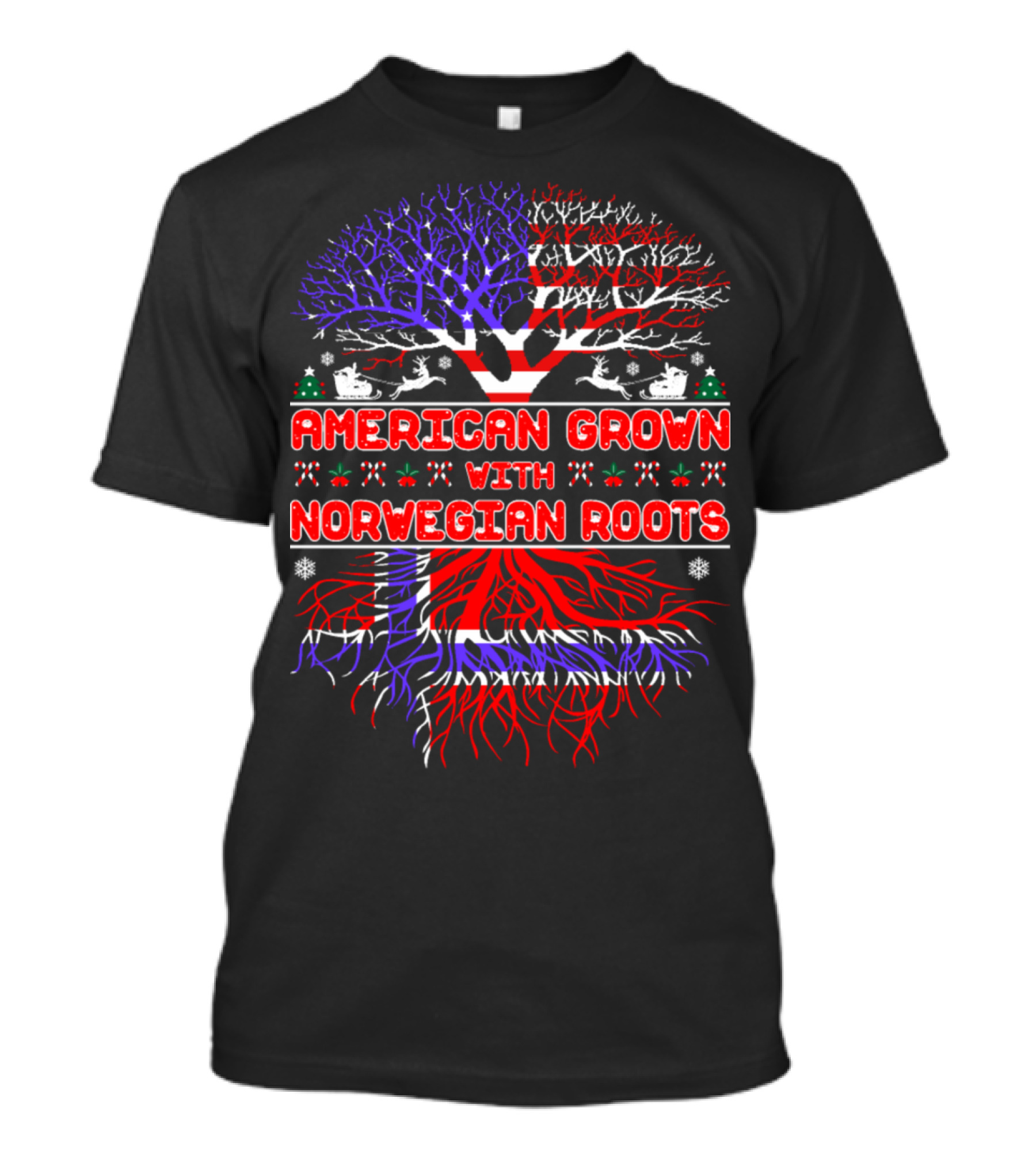 American Grown With Norwegian Roots Christmas Tree Flag T-Shirt