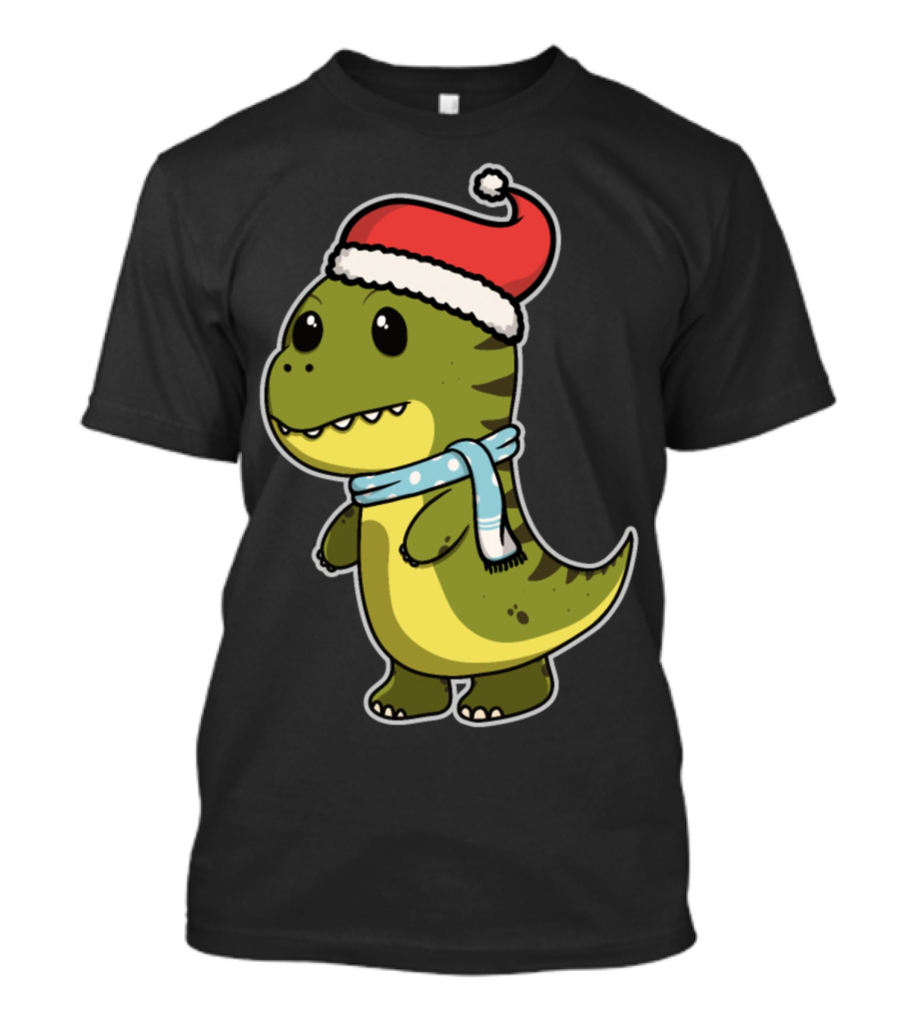 Cute Dinosaur Christmas With Santa Hat And Winter Scarf T-Shirt