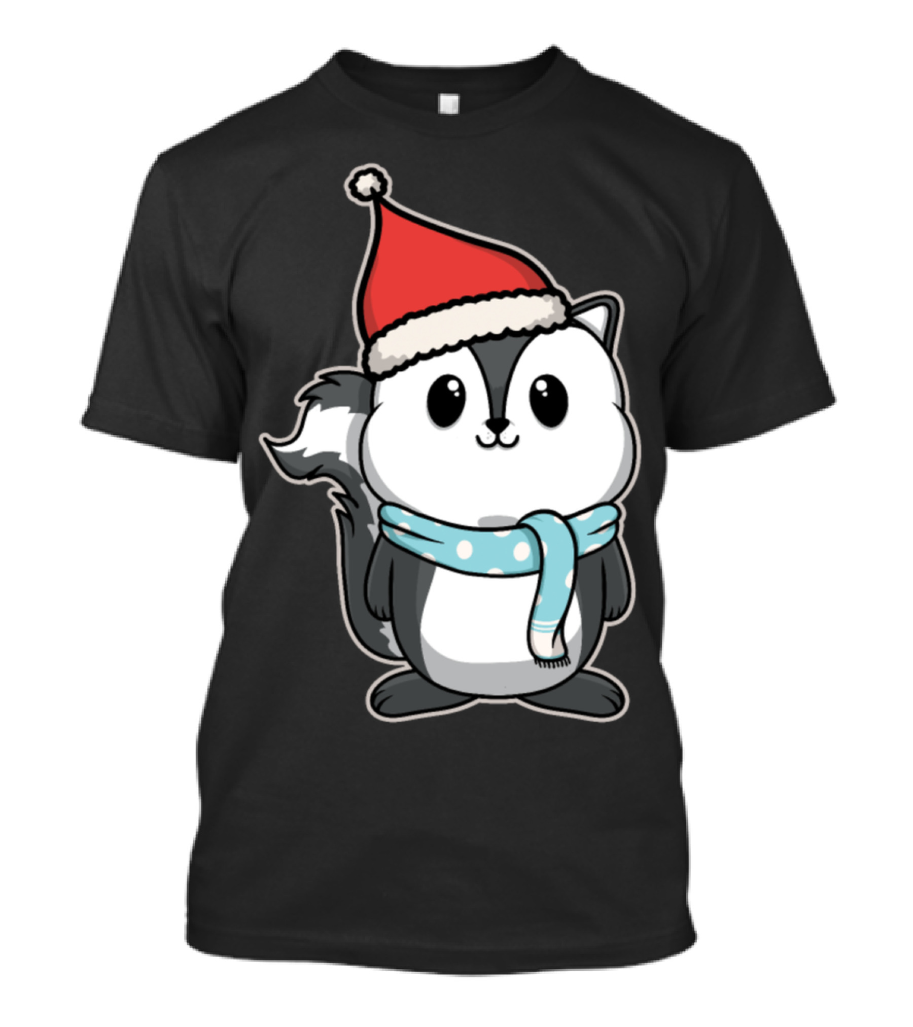Animal Kid Skunk Christmas Winter Santa Hat Scarf T-Shirt
