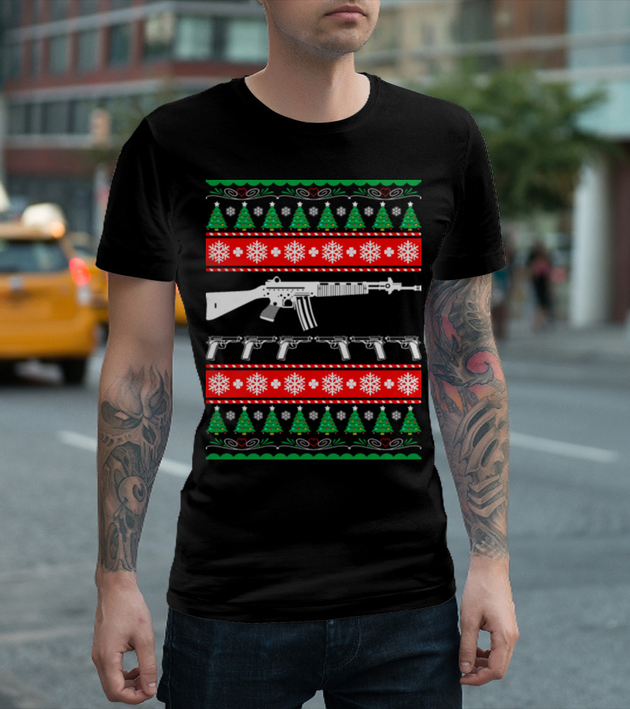 Ar 15 Ar15 Christmas Ugly Sweater Red Green Trees Snowflakes T-Shirt