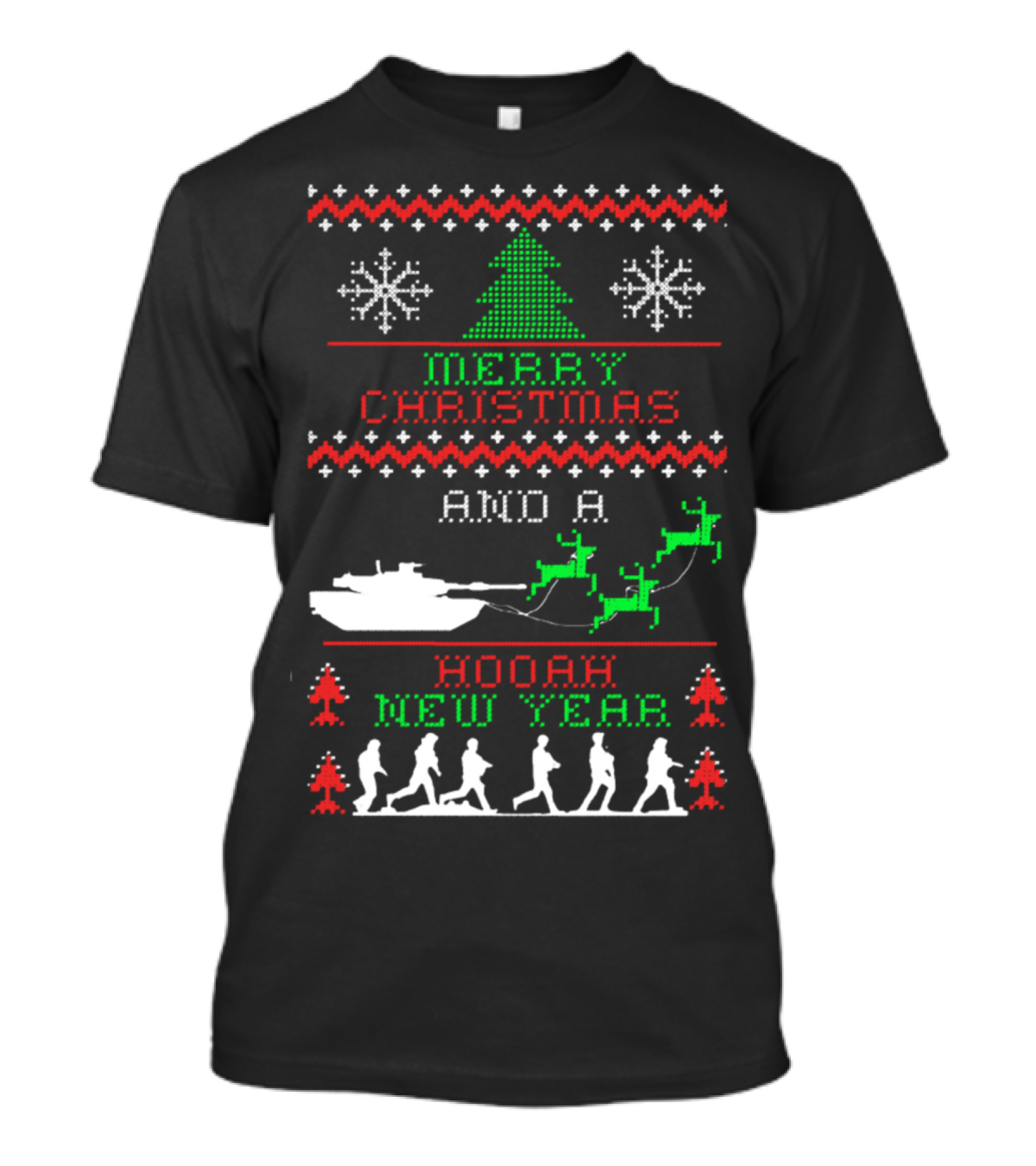 Merry Christmas Hooah New Year Army Tank Reindeer T-Shirt