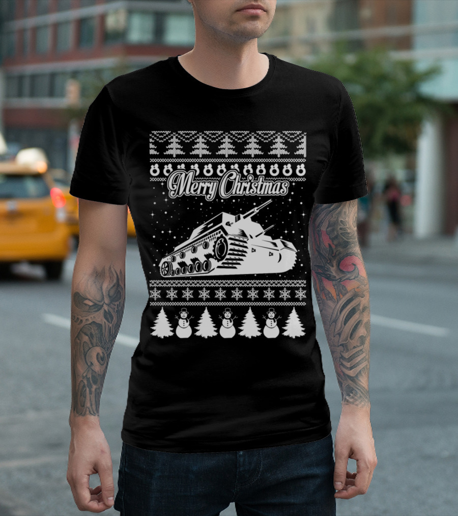 Merry Christmas Ugly Sweater Army Tank Holiday T-Shirt