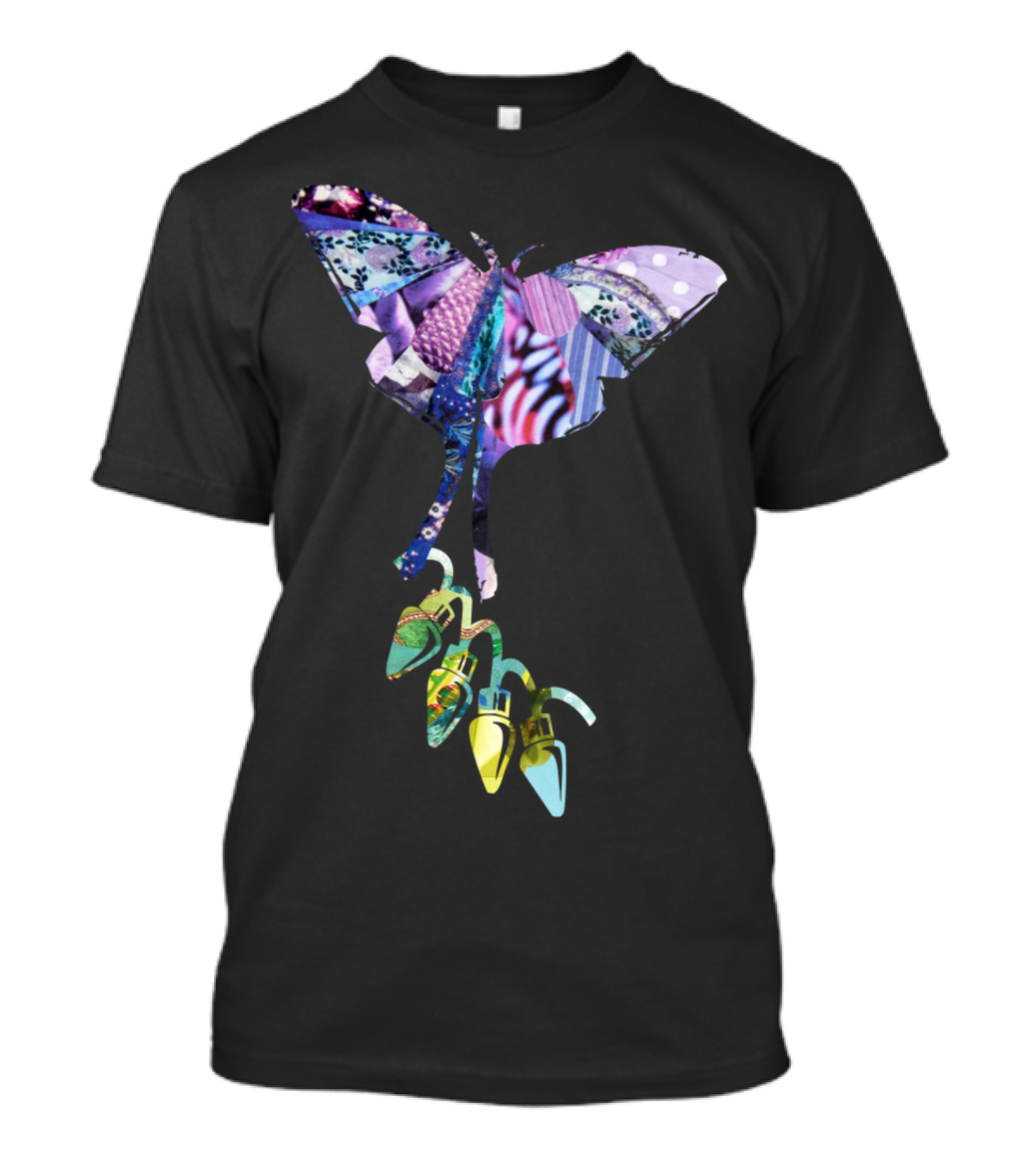 Artts Collage Christmas Butterfly Purplz With Colorful Patterns And Lights T-Shirt