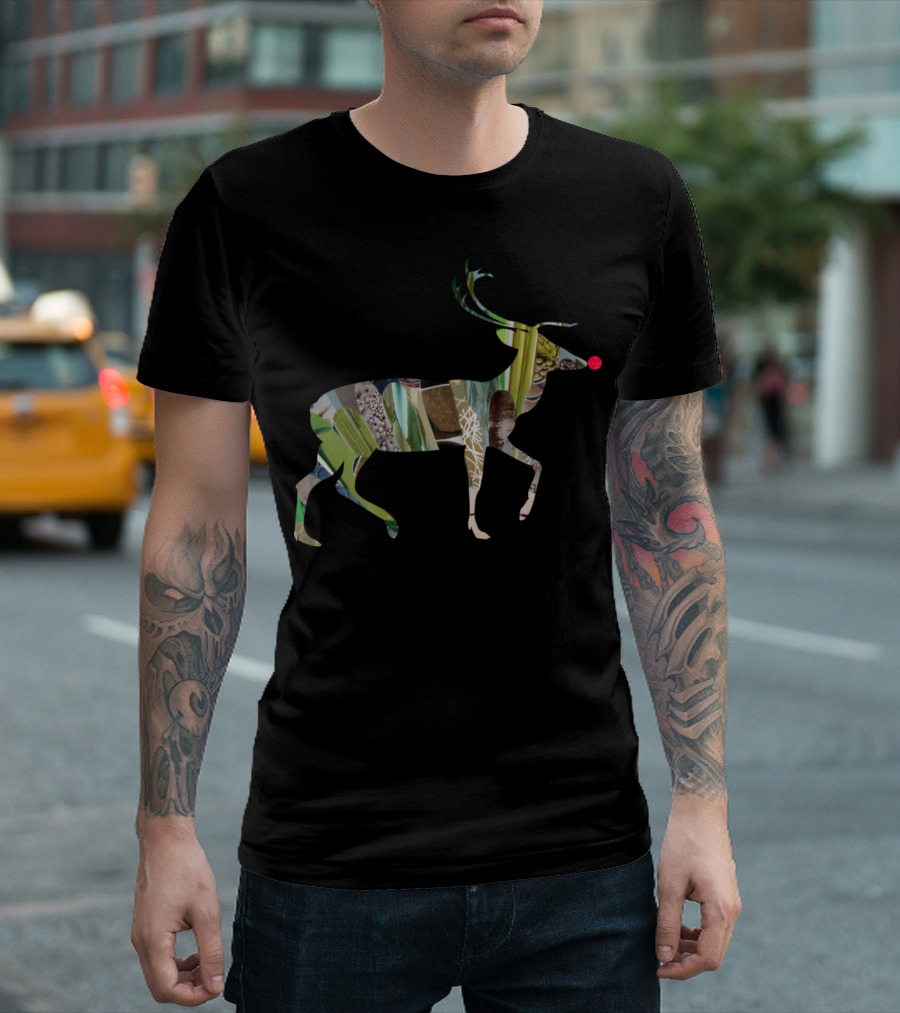 Artts Collage Rudolph Reindeer Greenz T-Shirt