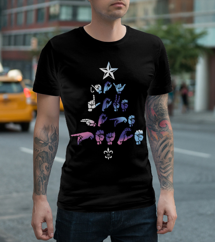 ASL Christmas Tree Star Autism Ladies T-Shirt