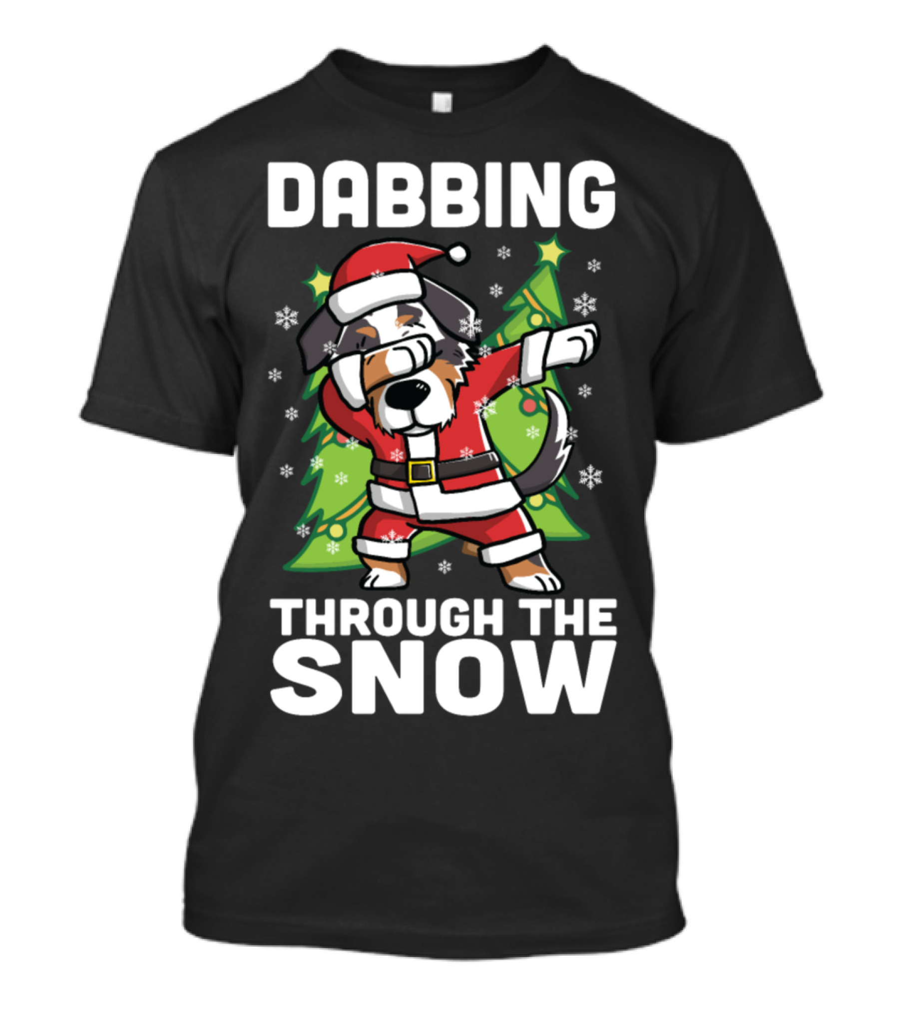 Dabbing Through The Snow Australian Shepherd Santa T-Shirt