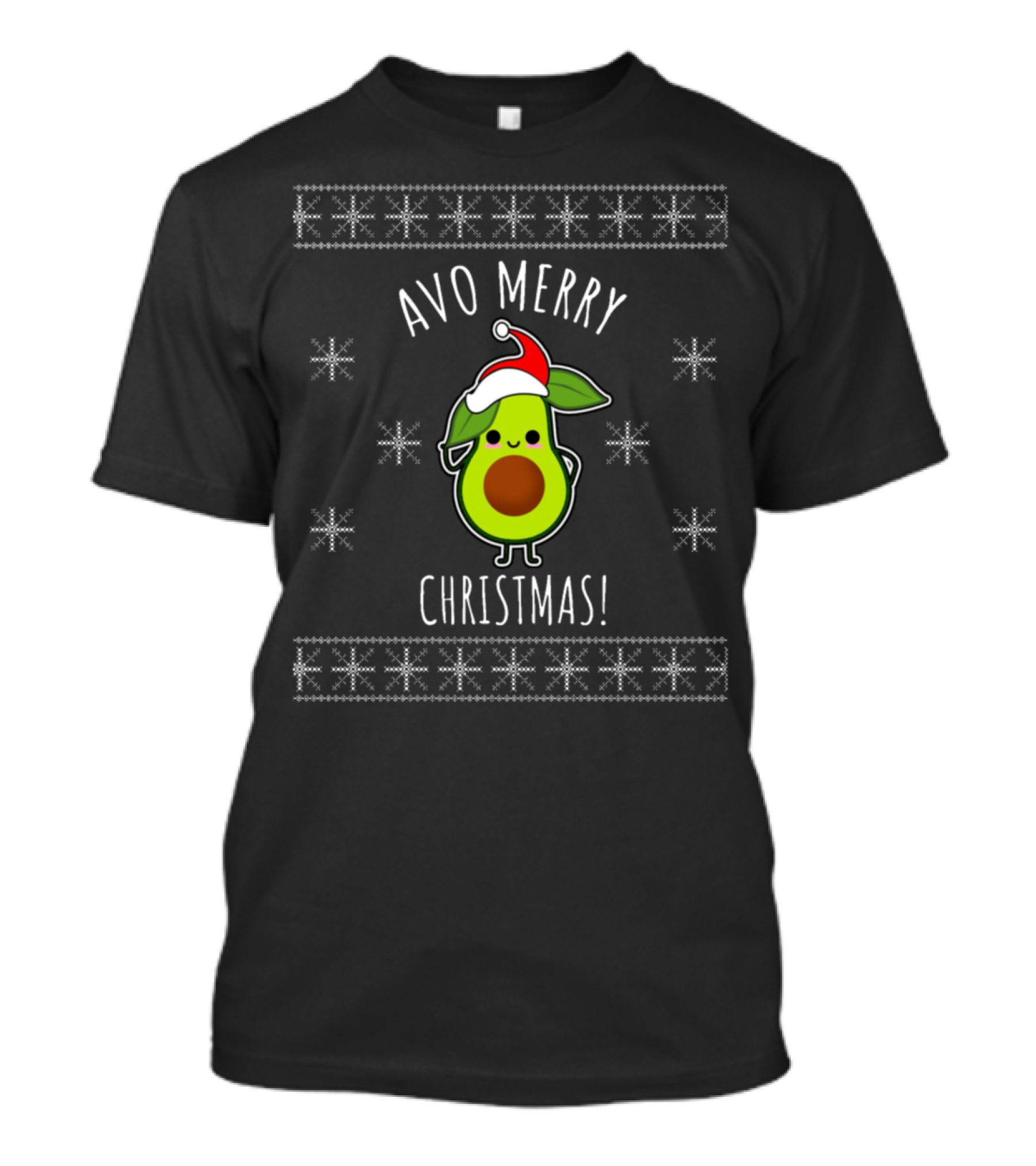 Avo Merry Christmas Avocado Santa Hat Snowflakes T-Shirt