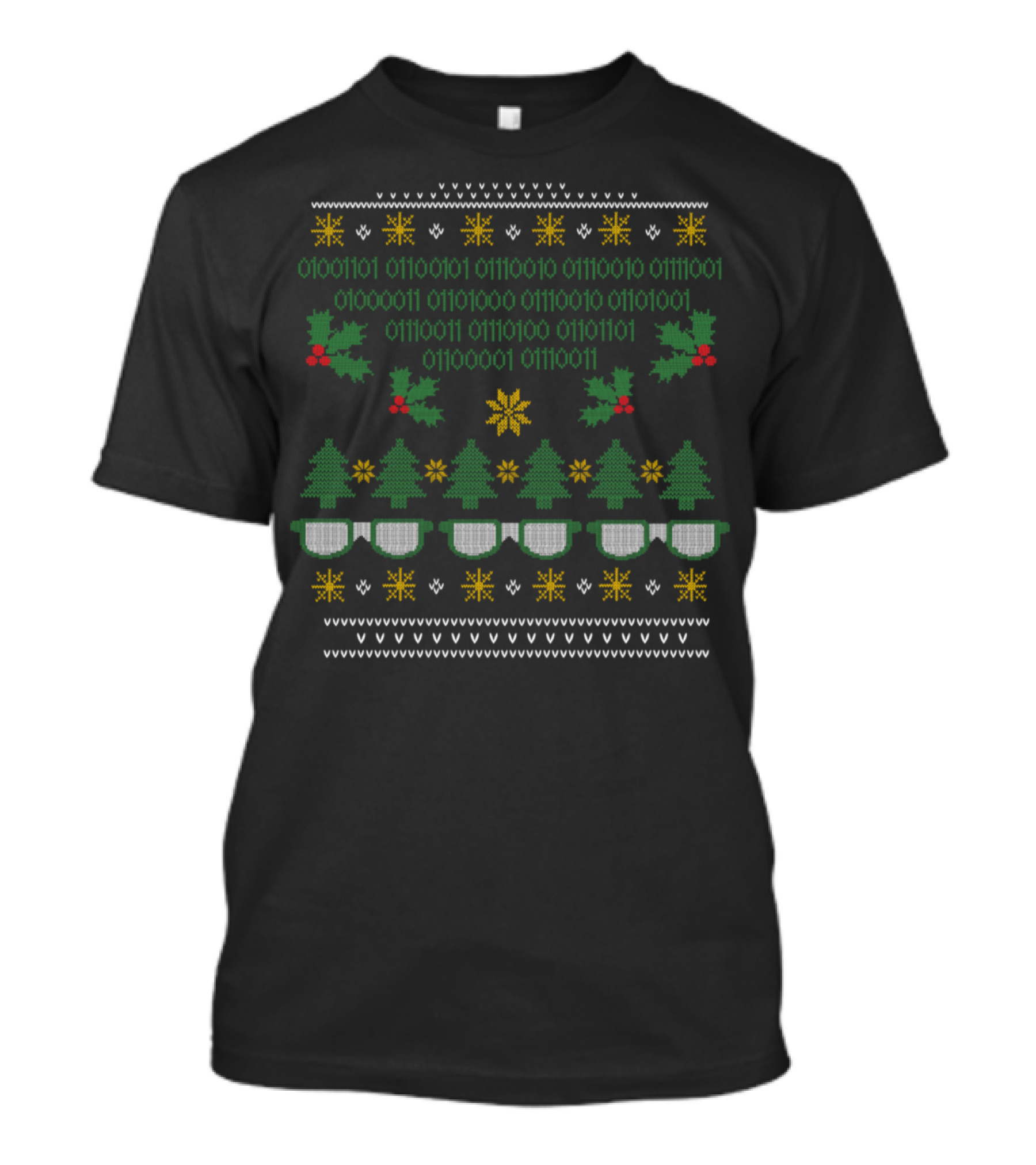 Geek Binary Christmas Ugly Sweater Trees Glasses T-Shirt