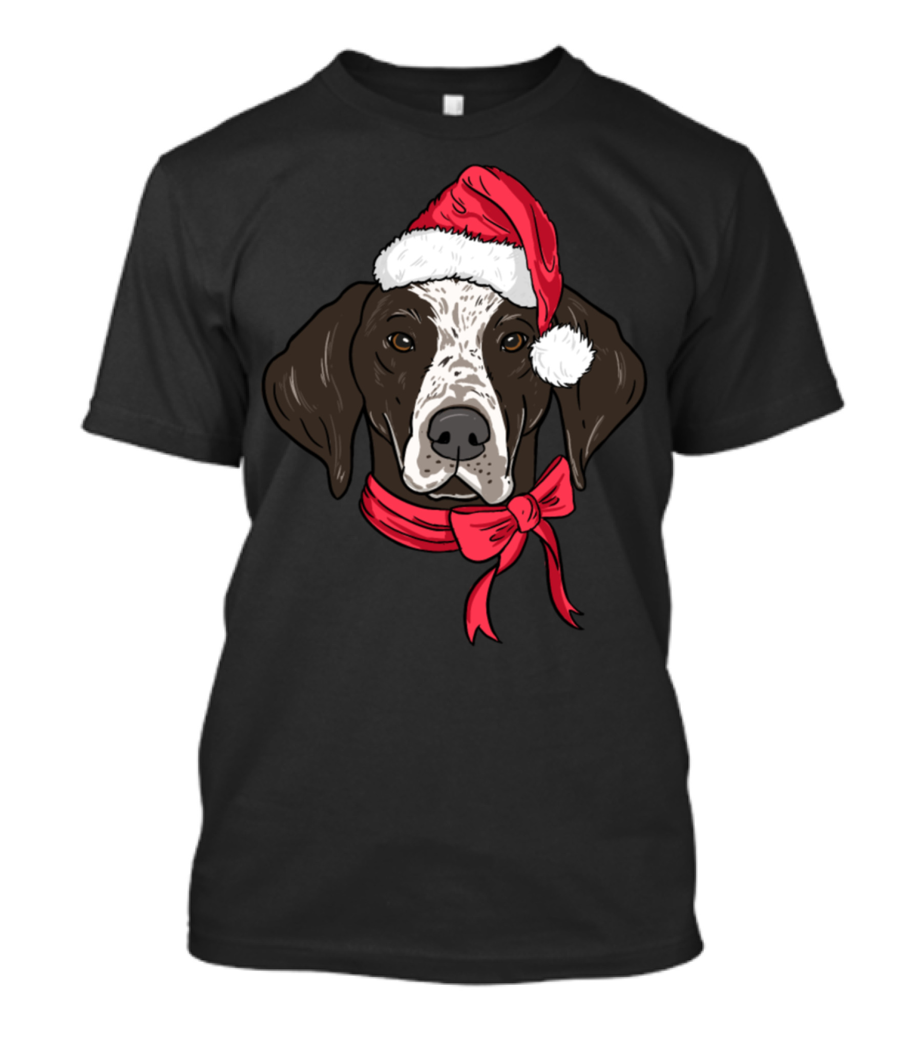 German Shorthair Santa Hat With Red Bow T-Shirt
