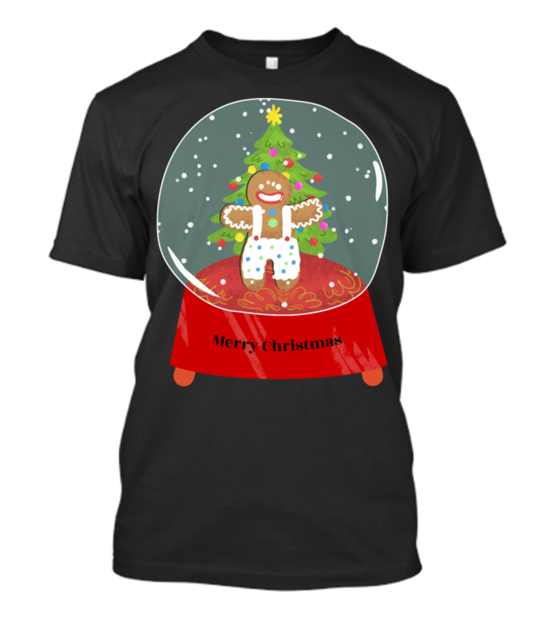 Merry Christmas Gingerbread Snow Globe With Festive Tree T-Shirt