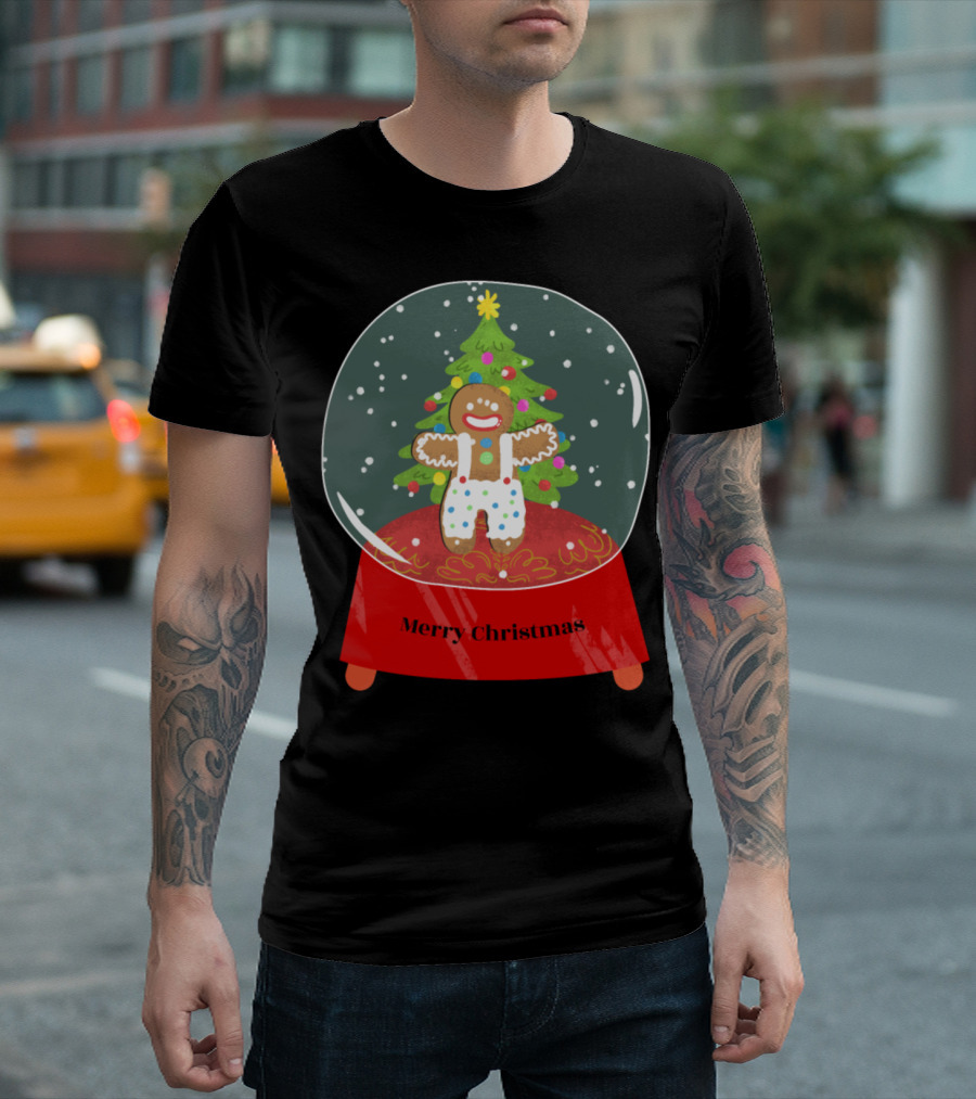 Merry Christmas Gingerbread Snow Globe With Festive Tree T-Shirt