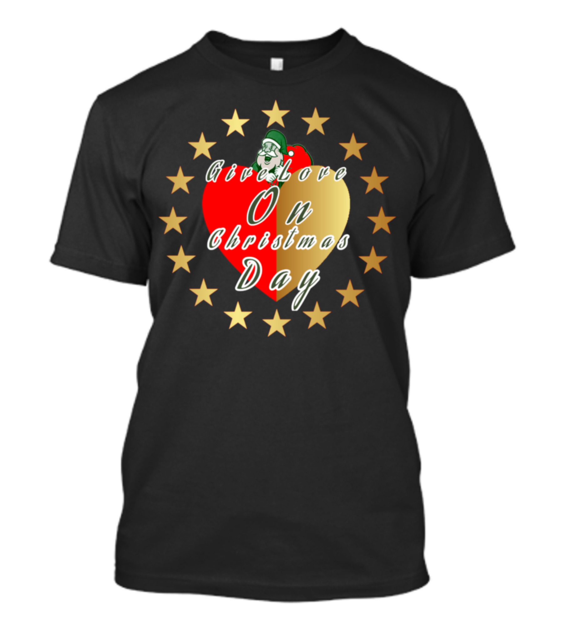 Give Love On Christmas Day Santa Heart And Stars T-Shirt