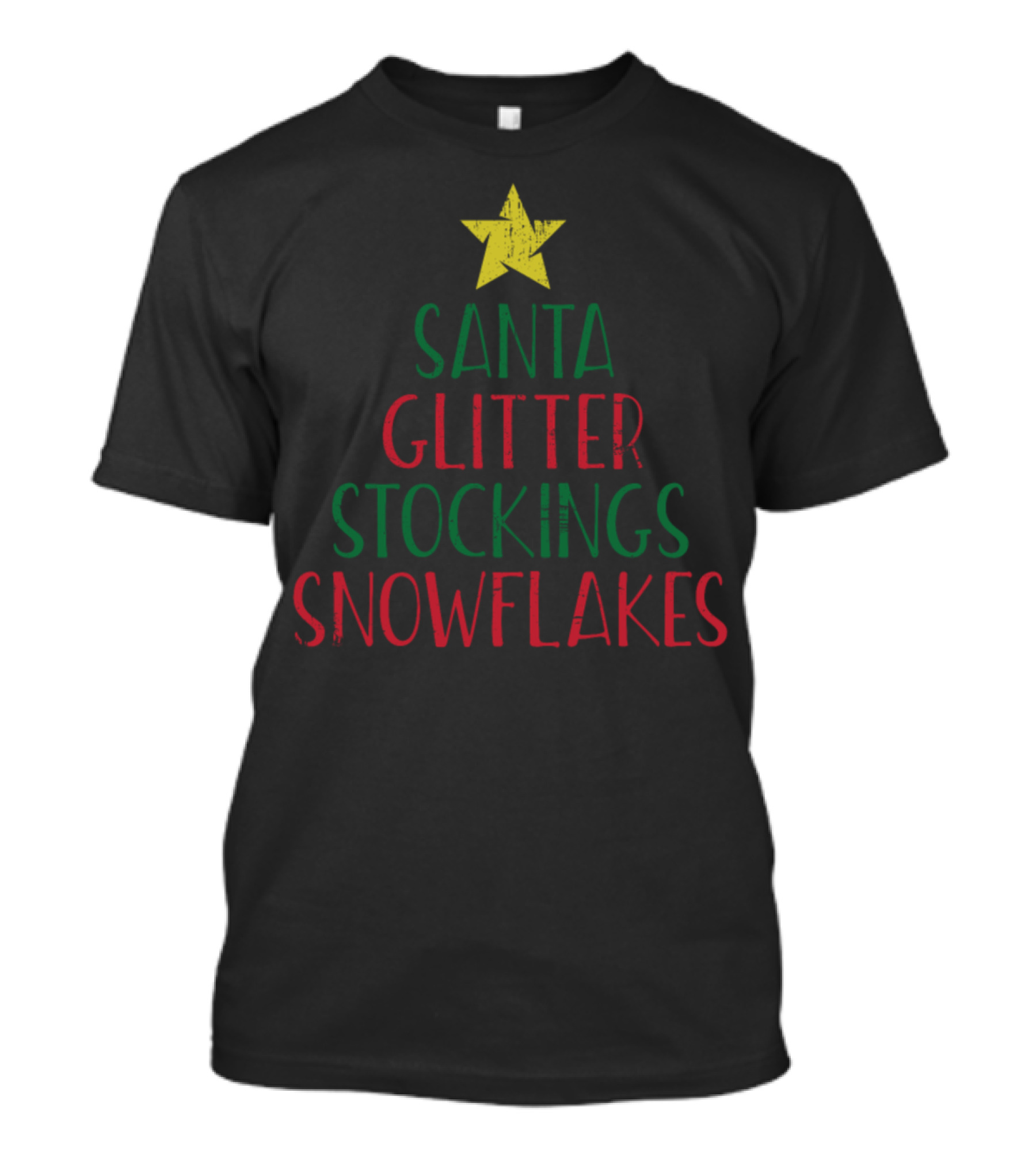 Santa Glitter Stockings Snowflakes Star T-Shirt