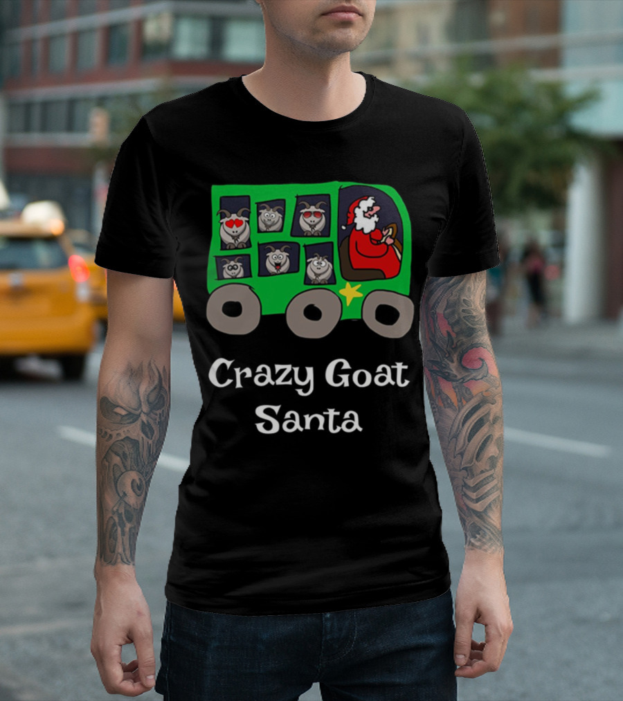 Crazy Goat Santa on Holiday Bus with Funny Goats T-Shirt