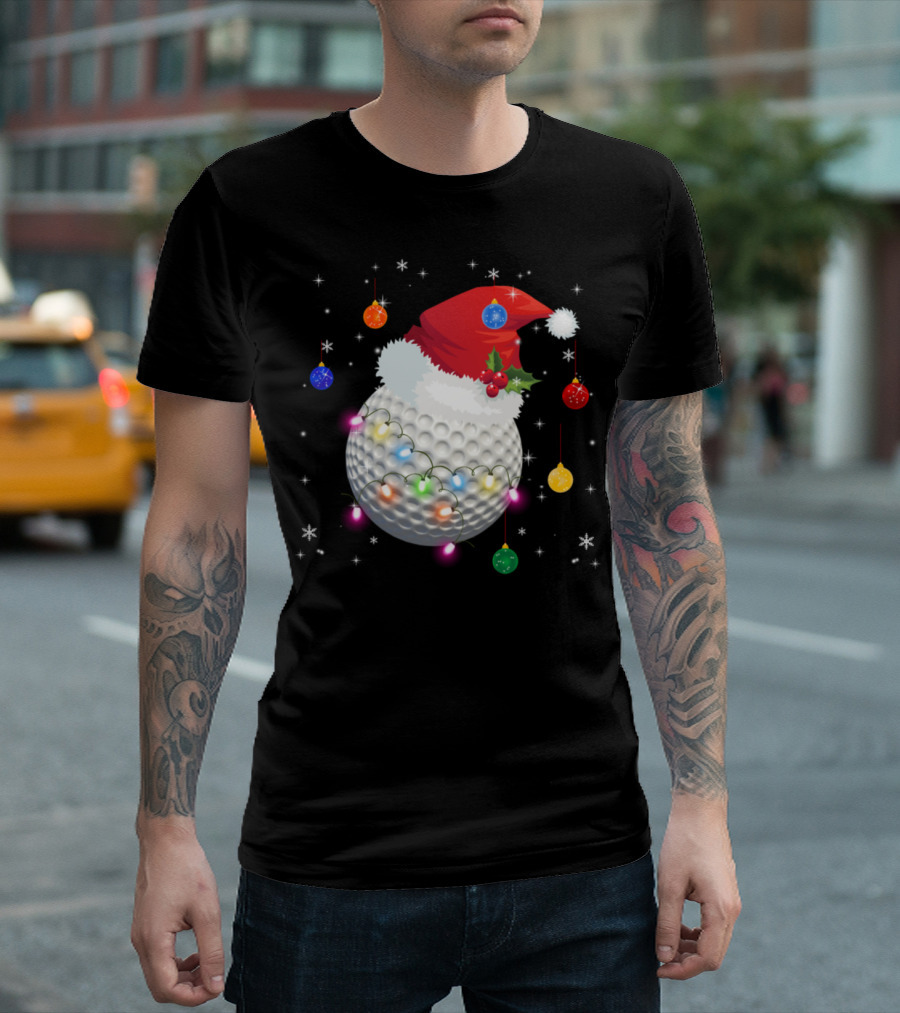 Golf Ball Santa Hat Christmas Lights Holiday Ornaments T-Shirt