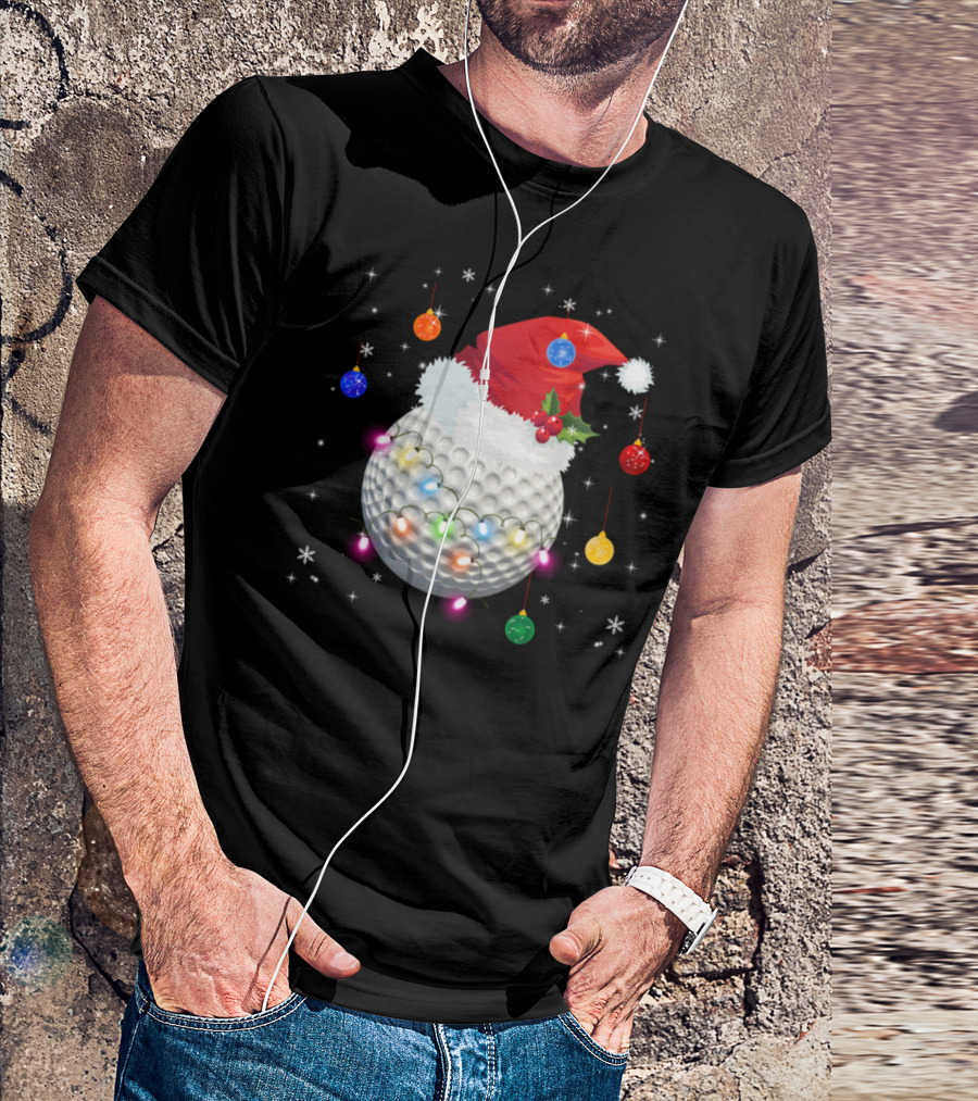 Golf Ball Santa Hat Christmas Lights Holiday Ornaments T-Shirt