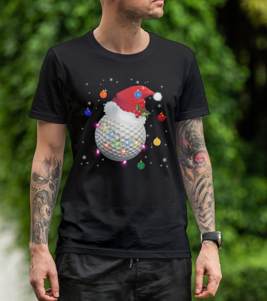 Golf Ball Santa Hat Christmas Lights Holiday Ornaments T-Shirt