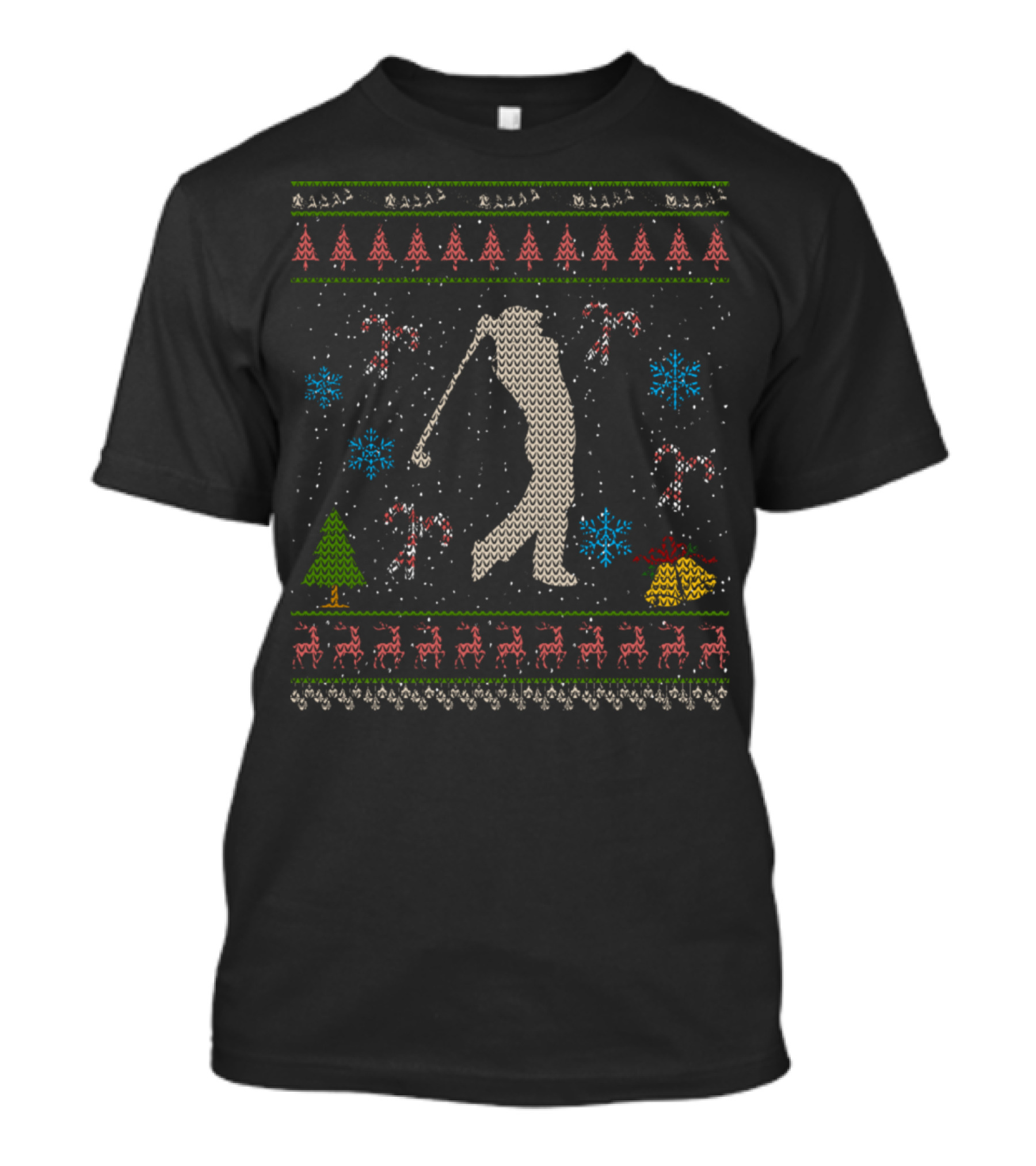 Golfer Christmas Ugly Sweater With Candy Canes And Snowflakes T-Shirt