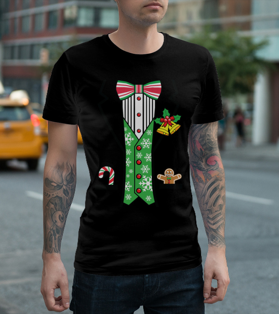 Christmas Candy Cane Gingerbread Snowflake Tuxedo T-Shirt
