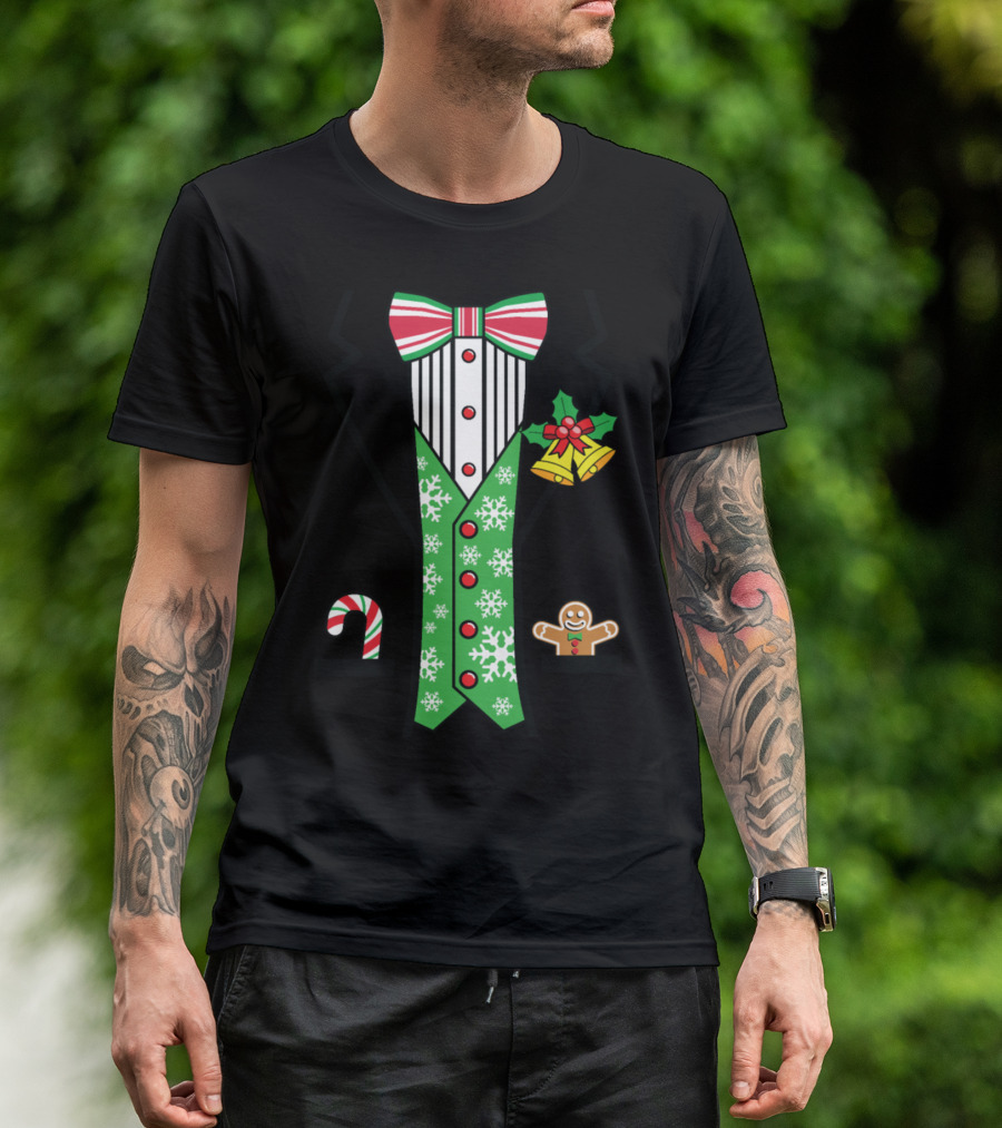 Christmas Candy Cane Gingerbread Snowflake Tuxedo T-Shirt