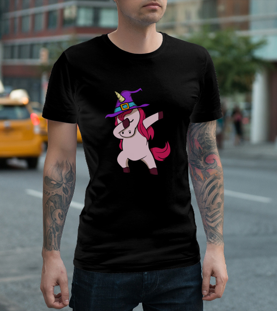 Unicorn Dabbing Witch Hat Halloween Animals T-Shirt